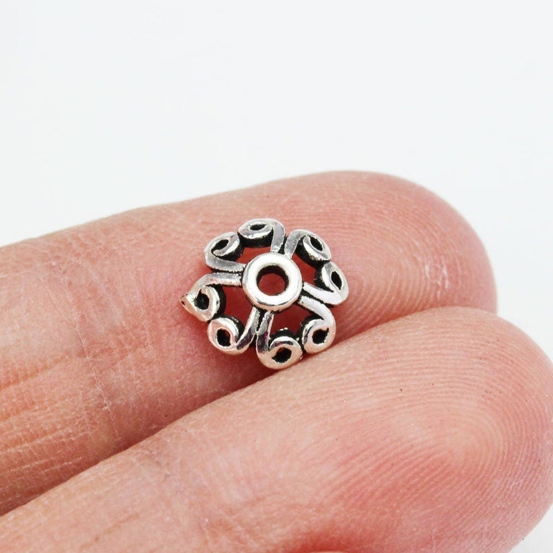 Bead Caps 6pcs 8.5mm 925 antiqued Sterling silver,Jewelry Findings Bead cap, 3mm Height filigree cap