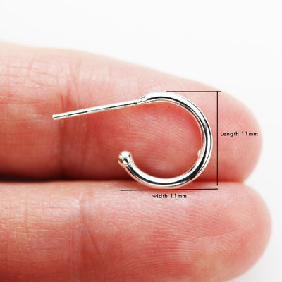 Earring Finding 1 Pair, 11mm 925 Sterling Silver Hoop Earrings , 11mm round 1.3mm thickness