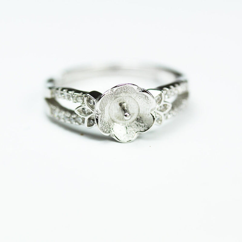 Ring Blank 1pc adjustable 925 Sterling Silver w/Cubic Zirconia Jewellery findings Ring Setting,for half drilled Beads