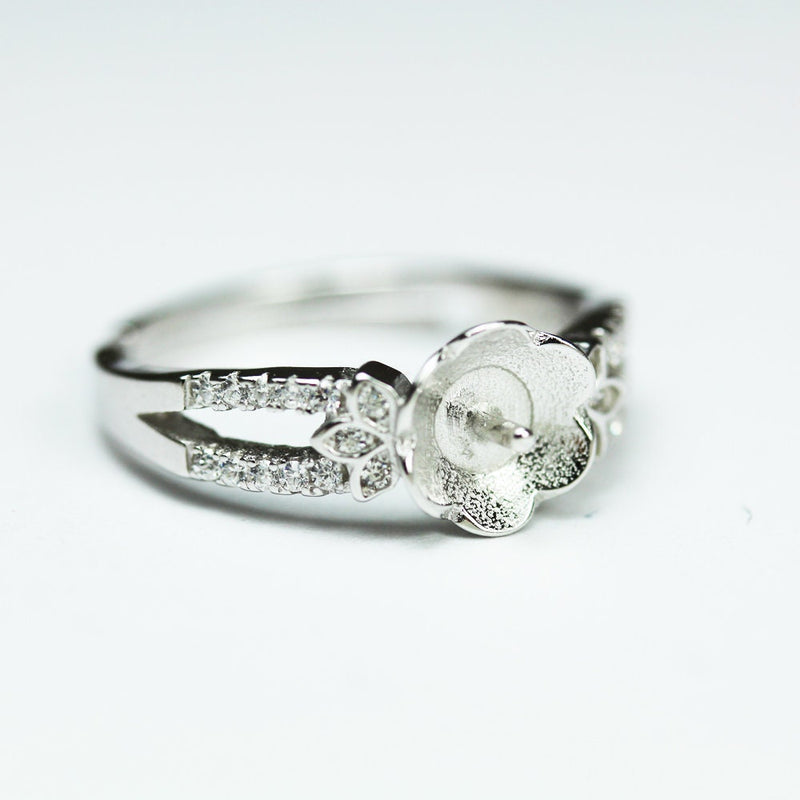 Ring Blank 1pc adjustable 925 Sterling Silver w/Cubic Zirconia Jewellery findings Ring Setting,for half drilled Beads