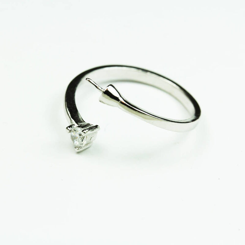 Ring Blank 1pc adjustable 925 Sterling Silver w/Cubic Zirconia Jewellery findings Ring Setting,for half drilled Beads