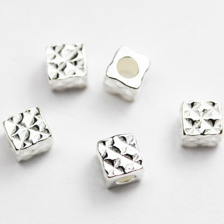 Silver Beads 4pcs 5mm Big hole 925 Sterling Silver Jewellery findings Cube Beads, 5mm cube, hole2.3mm