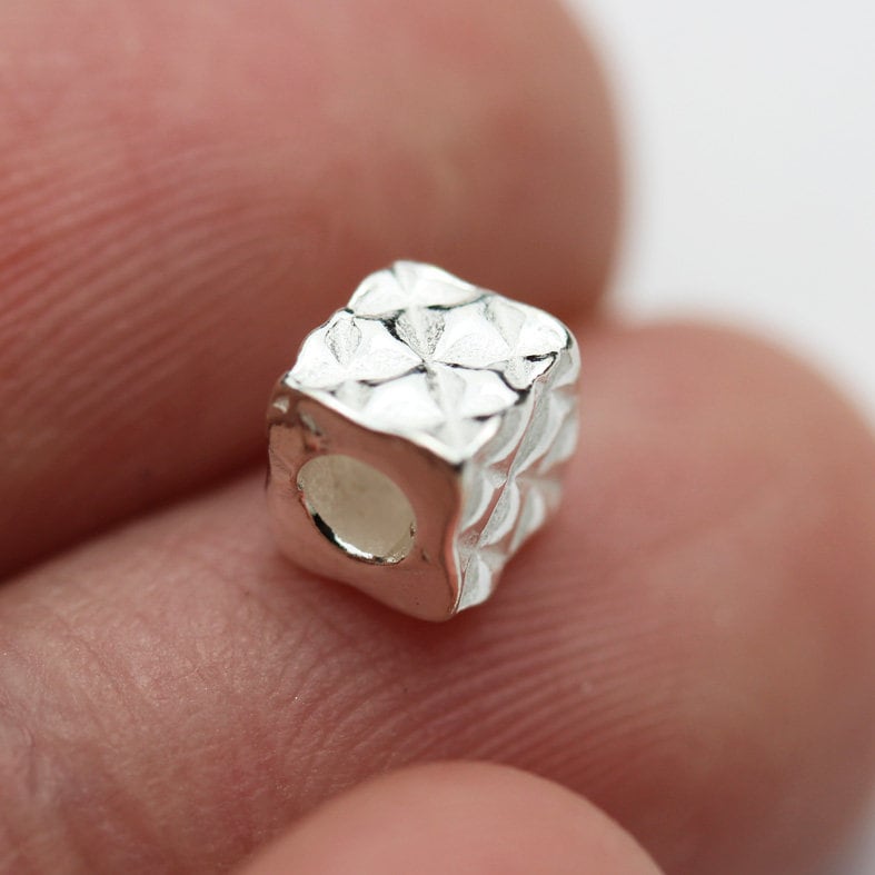 Silver Beads 4pcs 5mm Big hole 925 Sterling Silver Jewellery findings Cube Beads, 5mm cube, hole2.3mm