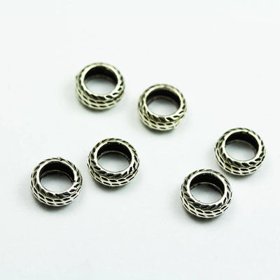 Spacer Beads 8pcs Big hole 925 Antique Sterling Silver Jewellery findings Rondelle Spacer Beads, 6mm diameter,3mm thick, hole4mm