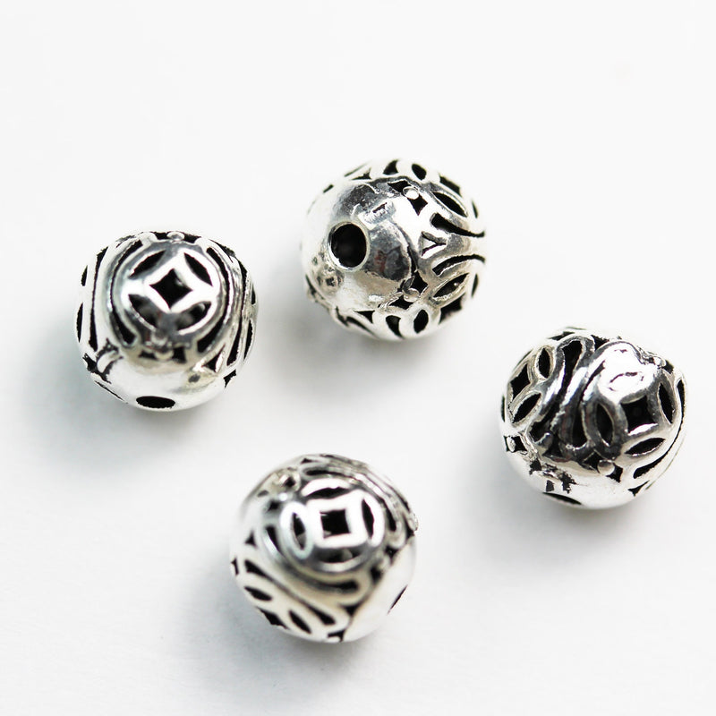 4pcs 8mm Antiqued 925 Sterling Silver Jewellery findings Filigree Ball Beads, 8mm, hole 1mm