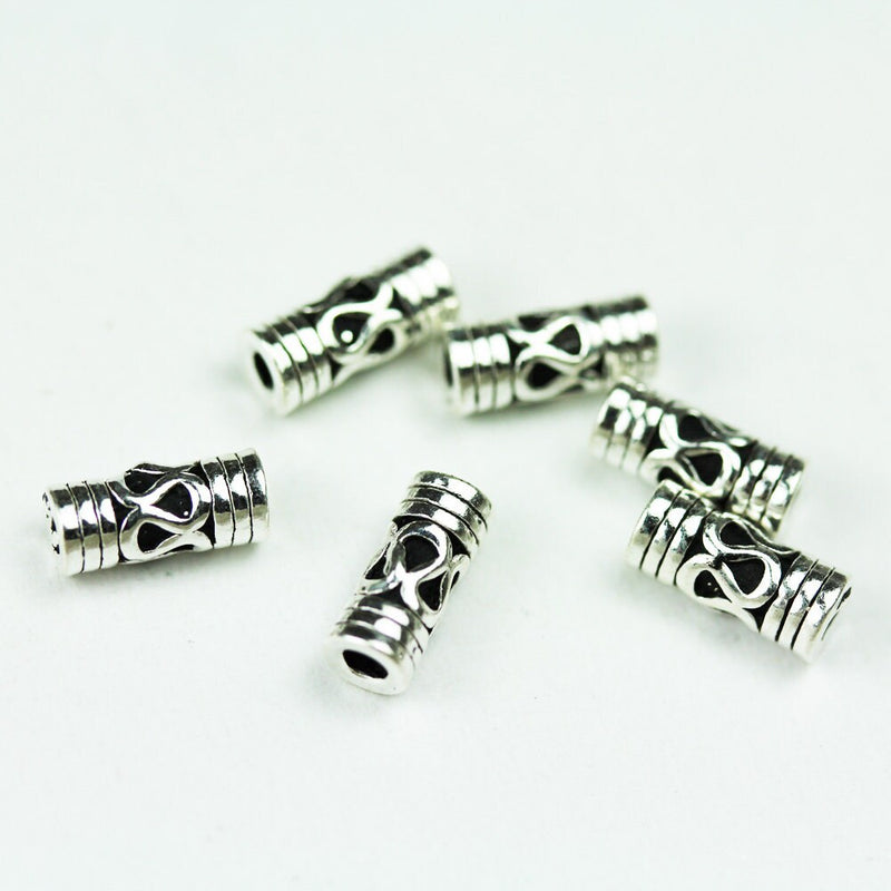 Silver Tube Beads 4pcs 10x4.5mm diameter 925 Antique Sterling Silver Jewellery findings Filigree Tube Beads, hole1.5mm