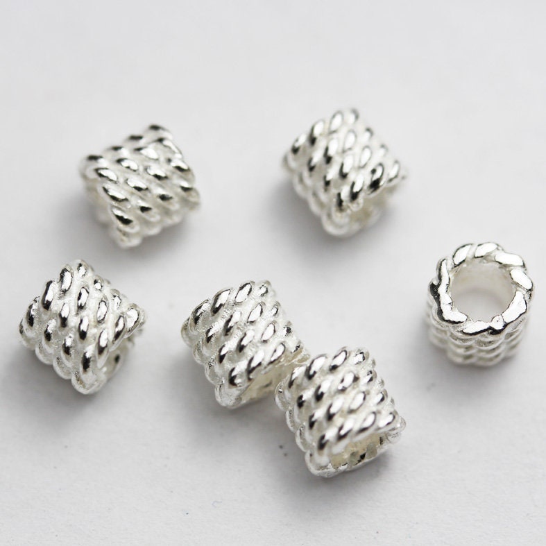 Sterling Silver Beads 925 Silver Findings 4pcs 6mm Big hole 925 Sterling Silver Jewellery findings  Beads, 6mm thickness, hole 2.8mm