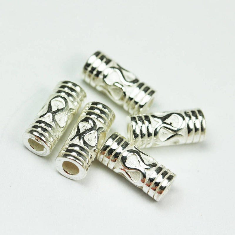 Silver Tube Beads 4pcs 9*3.8mm 925 sterling silver Jewellery Findings Tube beads, hole 1mm