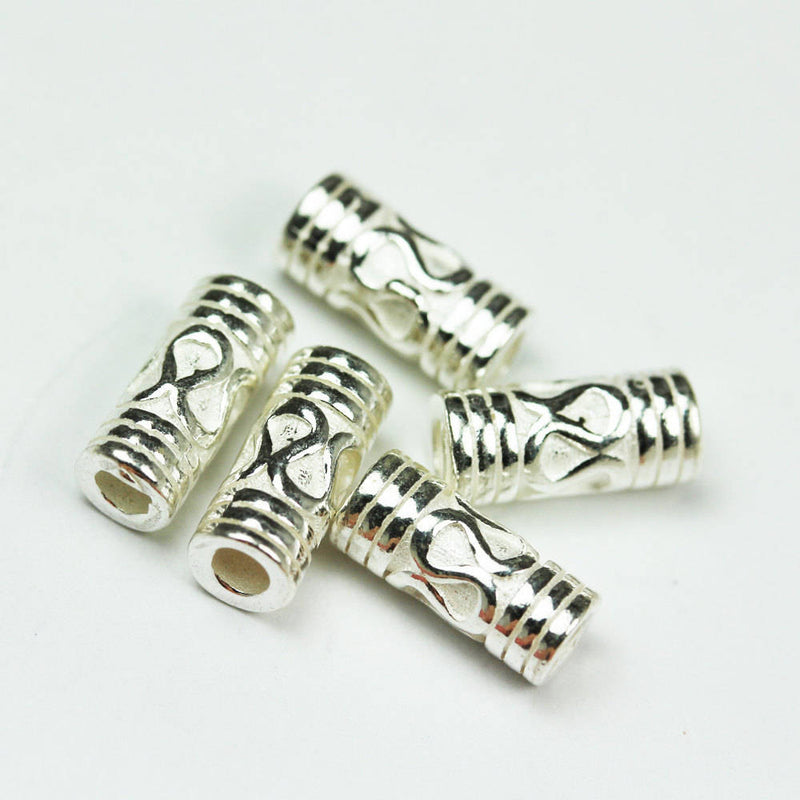 Silver Tube Beads 4pcs 10*4.5mm 925 sterling silver Jewellery Findings Tube beads, hole 2mm