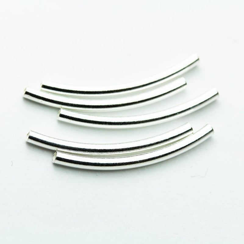 Tube Beads 6pcs 1.5*30mm 925 Sterling silver jewellery Findings Curved Tube Beads, 0.8mm hole