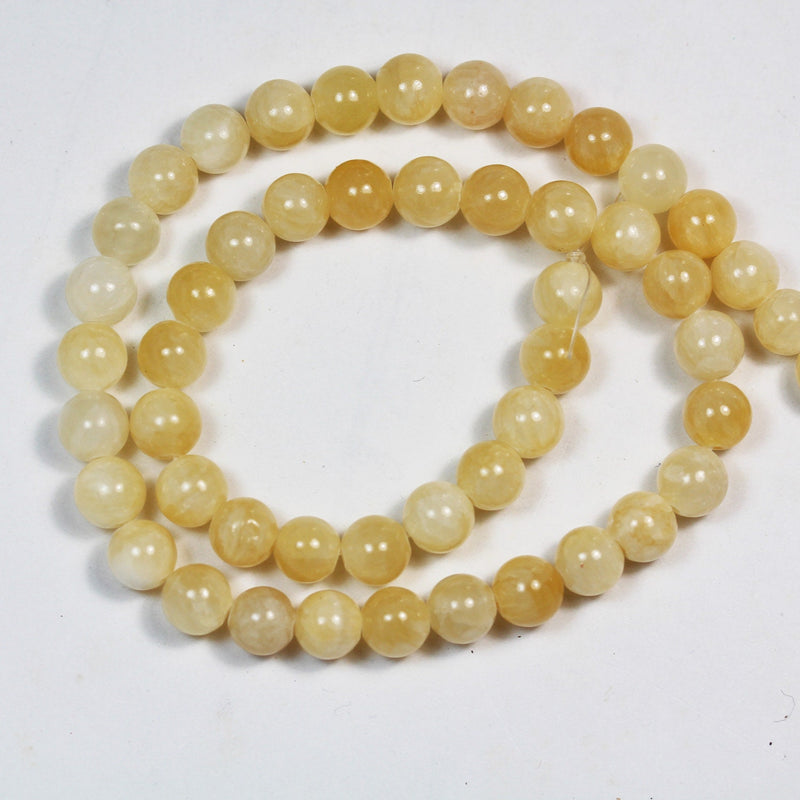 Yellow Jade, 8mm  Round Gemstone Strand, 15.5 inch , about 50 beads , 1mm hole