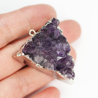 2pcs 35*40mm Raw Amethyst Nugget Triangle Mineral Gemstone with Silver Plated Loop Pendant