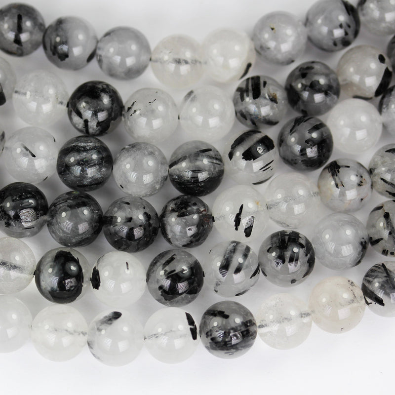 6mm Black Rutilated Quartz,Round  Gemstone,One full strand Clear/ Grey&Black, hole 0.6mm,16"