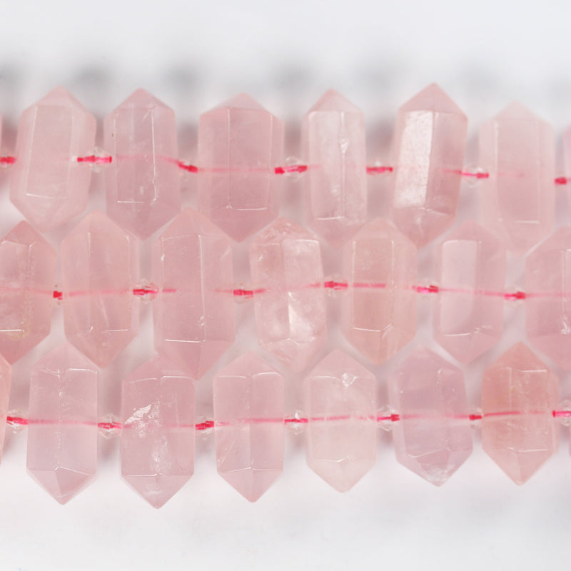 11pcs 25-35*11-14mm Graduated Stick Rose Quartz Gemstone Beads Gemstone Pendant , Center Drilled Point Pendant, 7.5inch