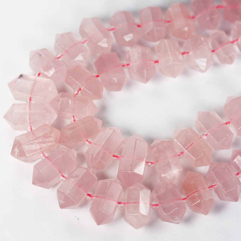 11pcs 25-35*11-14mm Graduated Stick Rose Quartz Gemstone Beads Gemstone Pendant , Center Drilled Point Pendant, 7.5inch