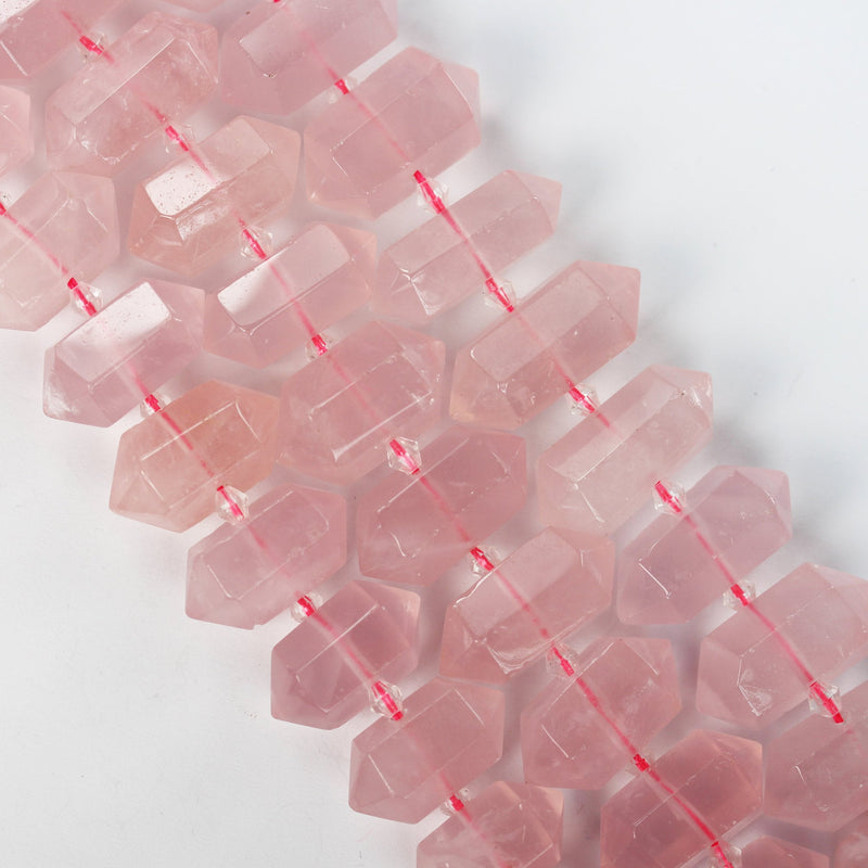 11pcs 25-35*11-14mm Graduated Stick Rose Quartz Gemstone Beads Gemstone Pendant , Center Drilled Point Pendant, 7.5inch