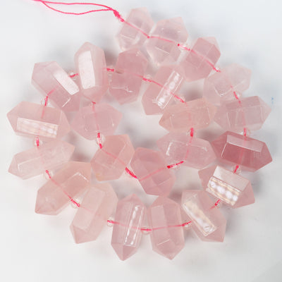 11pcs 25-35*11-14mm Graduated Stick Rose Quartz Gemstone Beads Gemstone Pendant , Center Drilled Point Pendant, 7.5inch