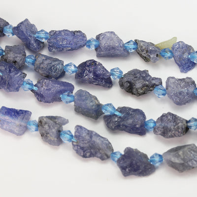 Raw Natural Tanzanite, 8*10mm Nugget Gemstone Strand, Center drilled Natural shape, 15.5icch, About 30beads, hole1mm