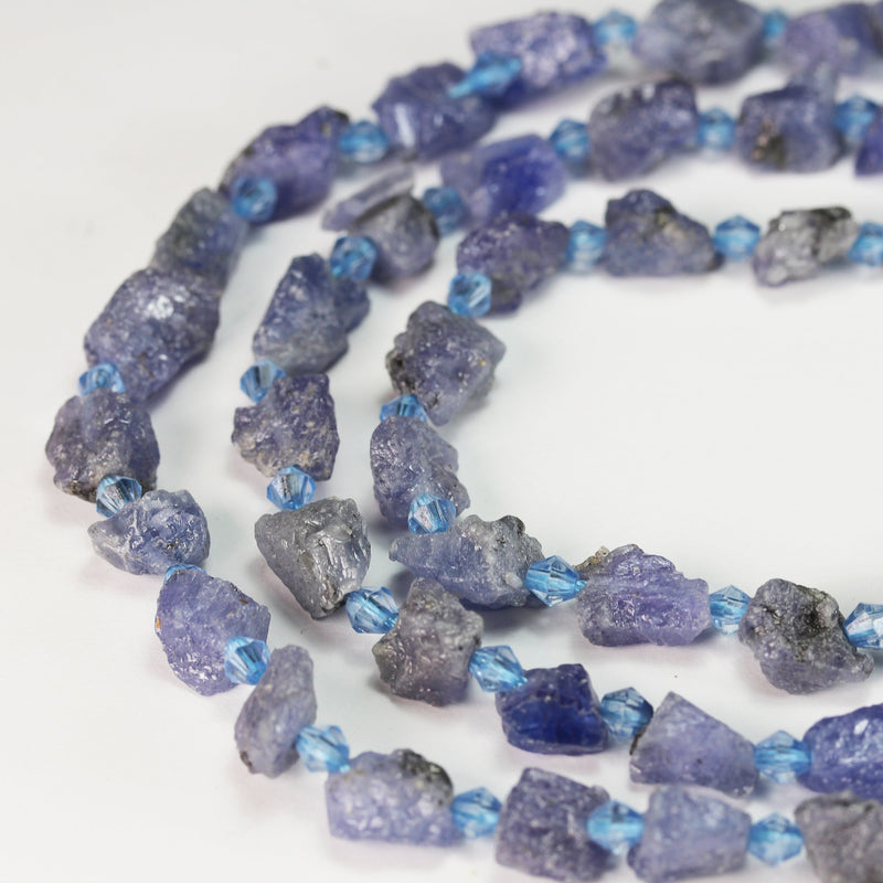 Raw Natural Tanzanite, 8*10mm Nugget Gemstone Strand, Center drilled Natural shape, 15.5icch, About 30beads, hole1mm