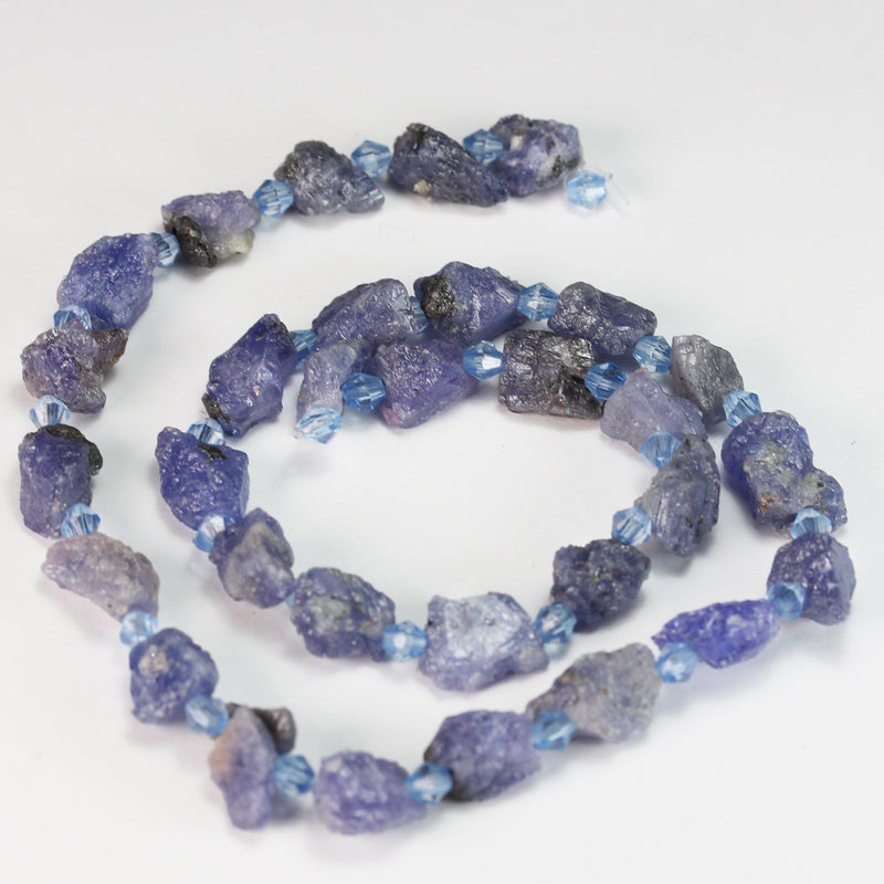 Raw Natural Tanzanite, 8*10mm Nugget Gemstone Strand, Center drilled Natural shape, 15.5icch, About 30beads, hole1mm