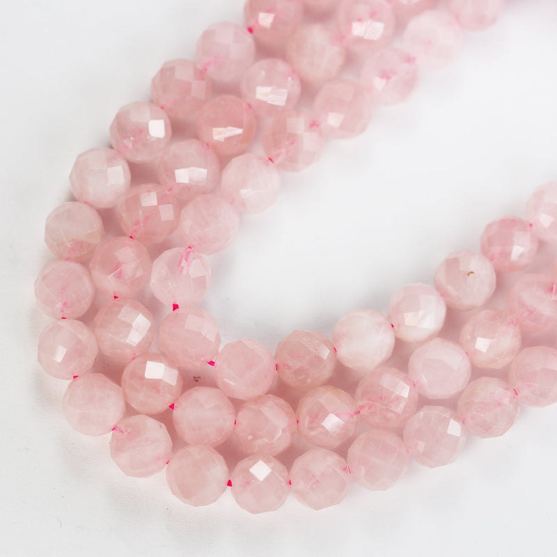 Genuine Natural Madagascar Rose Quartz Gemstone Purple Pink 8mm Faceted Round Strand, 7.5inch , about 25 beads,hole1mm