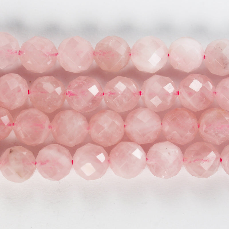 Genuine Natural Madagascar Rose Quartz Gemstone Purple Pink 8mm Faceted Round Strand, 7.5inch , about 25 beads,hole1mm