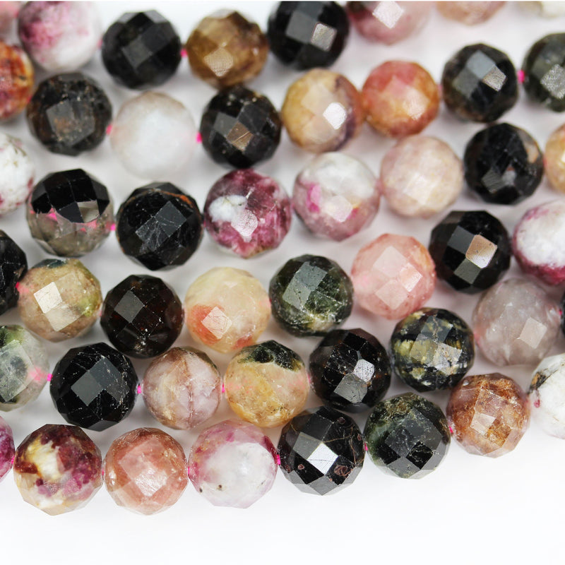 Natural Tourmaline, 8mm Faceted round Gemstone Beads ,7.5 ", 1mm hole, about 25beads