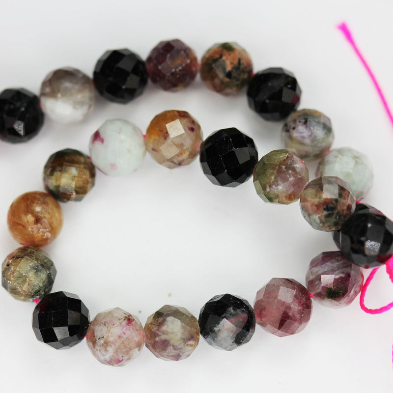 Natural Tourmaline, 8mm Faceted round Gemstone Beads ,7.5 ", 1mm hole, about 25beads