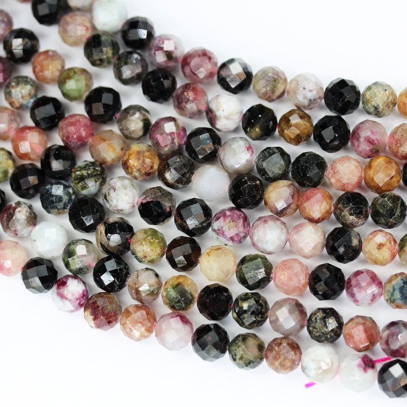 Natural Tourmaline, 8mm Faceted round Gemstone Beads ,7.5 ", 1mm hole, about 25beads