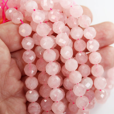 Genuine Natural Madagascar Rose Quartz Gemstone Purple Pink 8mm Faceted Round Strand, 7.5inch , about 25 beads,hole1mm