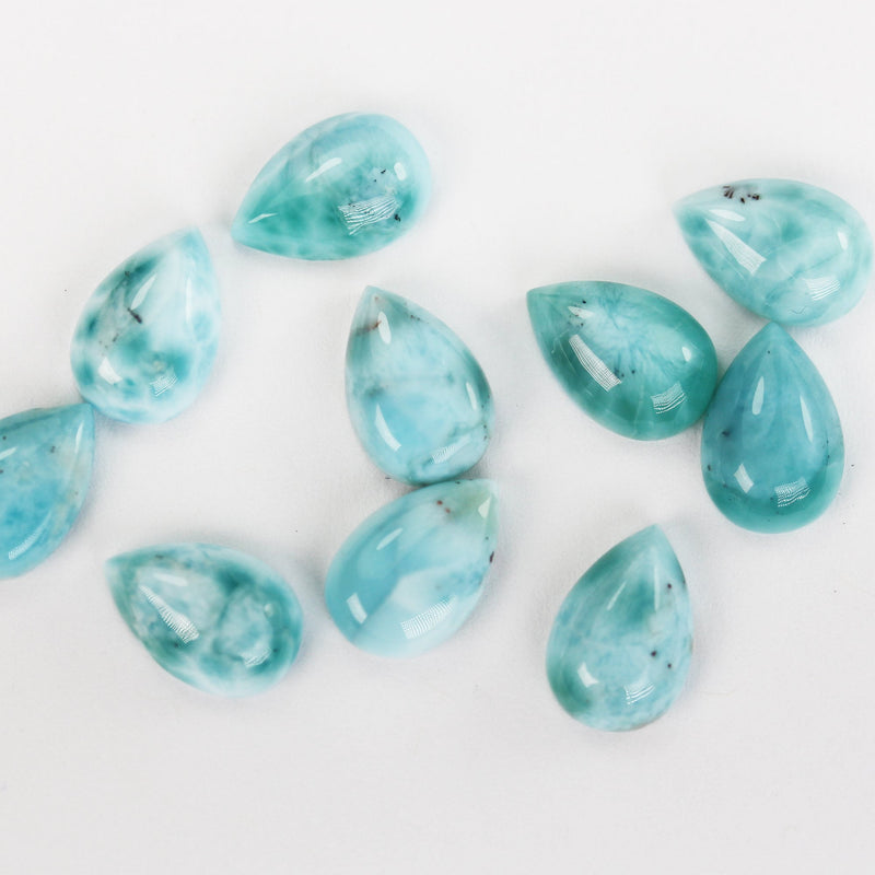 2pcs 100% Natural Dominican Larimar Cabochon Gemstone Beads Teardrop  Loose Gemstones Pendant Beads ( no hole) , 8*12mm each piece