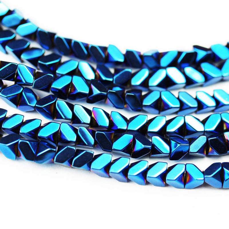 Hematite,4mm Electroplated Blue Color Faceted Rhombus Square Shape Gemstone beads, hole 1mm,16",about 100 beads