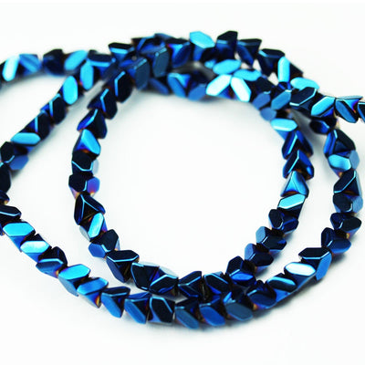 Hematite,4mm Electroplated Blue Color Faceted Rhombus Square Shape Gemstone beads, hole 1mm,16",about 100 beads