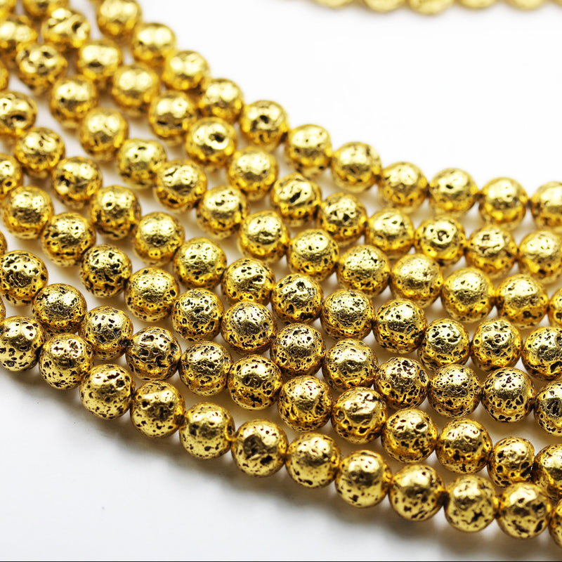 Gold Plated Lava Rock,6mm Round Gemstone Beads,One Full Strand, Mala Beads, 1mm hole, about 60 pcs