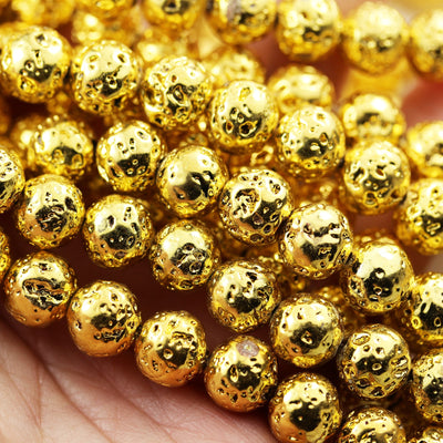 Gold Plated Lava Rock,6mm Round Gemstone Beads,One Full Strand, Mala Beads, 1mm hole, about 60 pcs