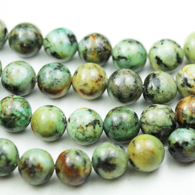 Africa Turquoise, 10mm Round  Gemstone Strand, One full strand  Green &Brown color, hole 1mm