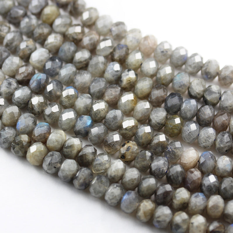 labradorite, 4*5.5mm Faceted Rondelle Gemstone Strand, One full strand , about 100 beads , 1mm hole