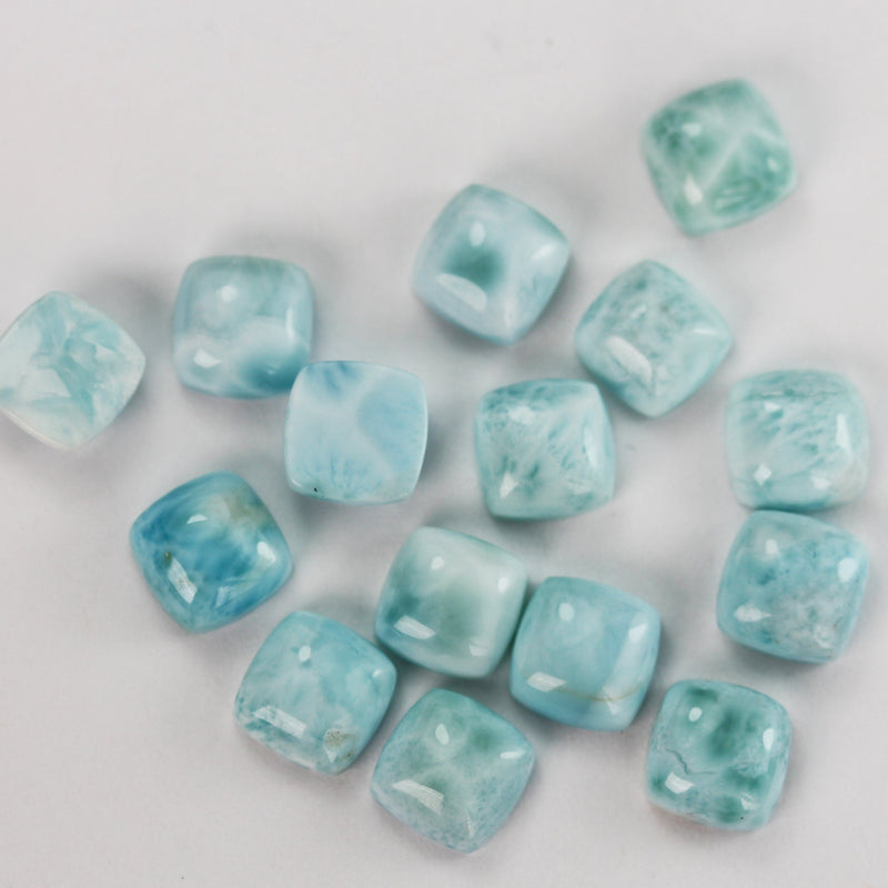 2pcs 100% Natural Dominican Larimar Cabochon Gemstone Beads Square  Loose Gemstones Beads ( no hole) , 8mm