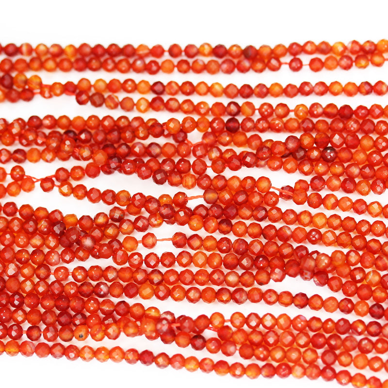 Carnelian, 3mm Faceted Round Gemstone Beads Strand, hole0.6 mm, 15.5 inch, about 130beads