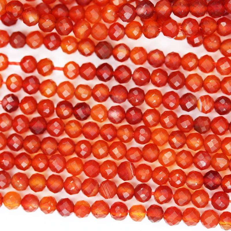 Carnelian, 3mm Faceted Round Gemstone Beads Strand, hole0.6 mm, 15.5 inch, about 130beads