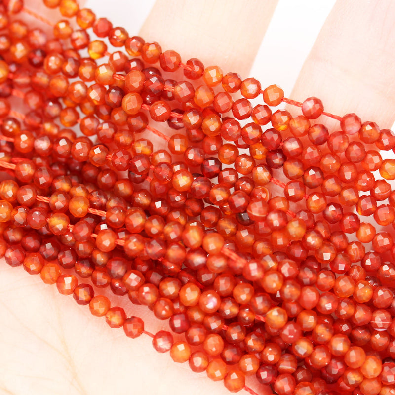 Carnelian, 3mm Faceted Round Gemstone Beads Strand, hole0.6 mm, 15.5 inch, about 130beads