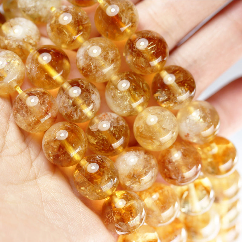 Natural Citrine, 12mm One full strand Gemstone Strand, Center drilled Round shape , 16inch , 1mm hole, about 35pcs