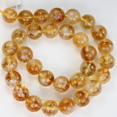 Natural Citrine, 12mm One full strand Gemstone Strand, Center drilled Round shape , 16inch , 1mm hole, about 35pcs