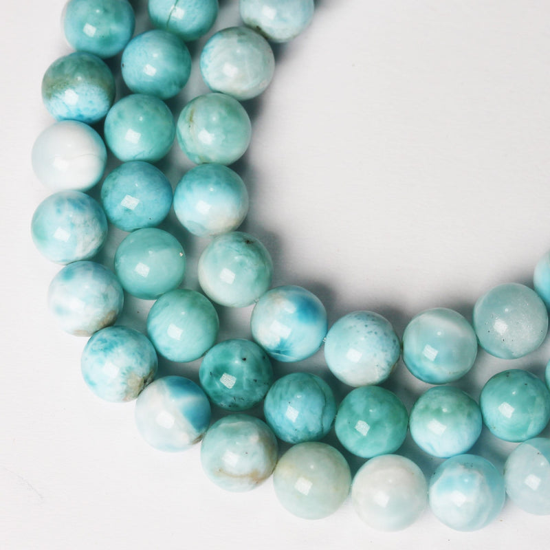 8-9mm Dominican Larimar,  Round Natural Larimar Gemstone Strands, 15.5inch, about 48 beads, 1mm hole