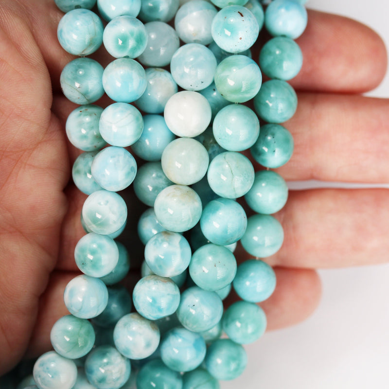 8-9mm Dominican Larimar,  Round Natural Larimar Gemstone Strands, 15.5inch, about 48 beads, 1mm hole