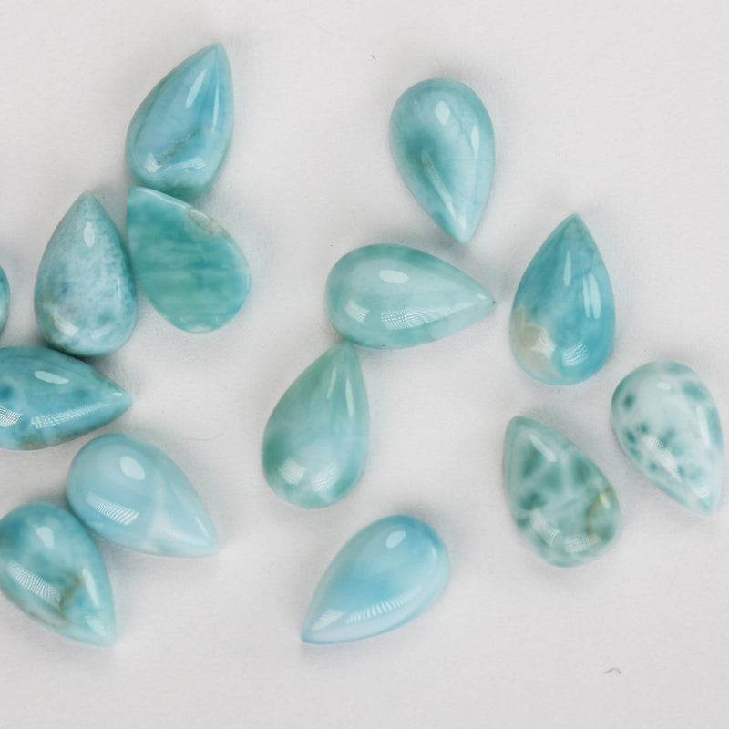 2pcs 100% Natural Dominican Larimar Cabochon Gemstone Beads Teardrop  Loose Gemstones Pendant Beads ( no hole) , 6*10mm each piece