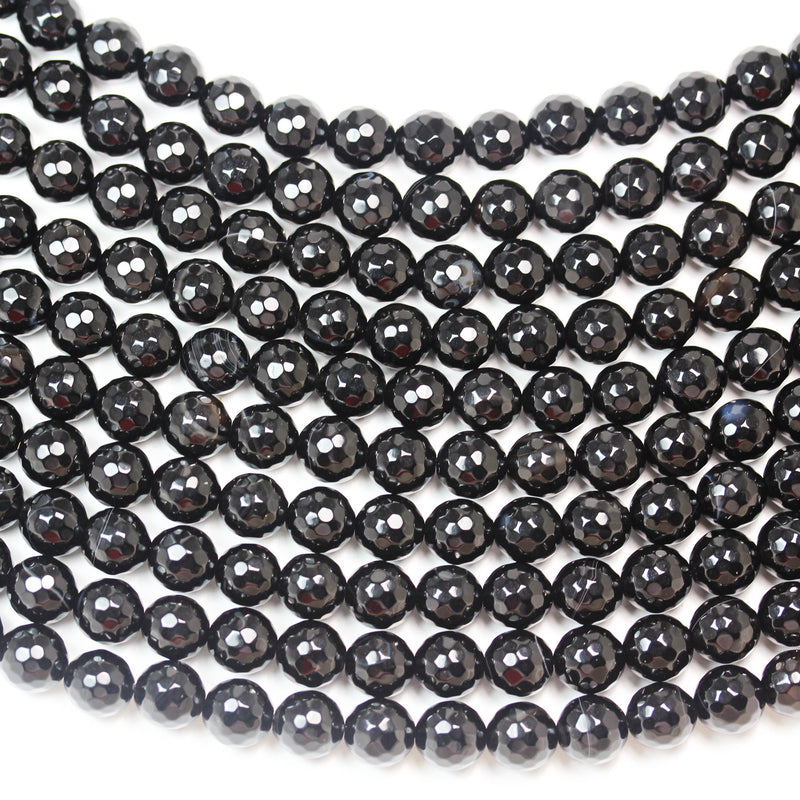 Black onyx , 10mm Faceted Round , Gemstone Beads Strand, One full strand 40 beads, 16 inch, 1mm hole