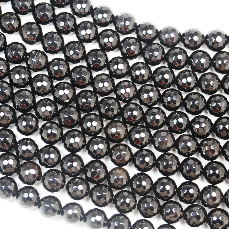 Black onyx , 10mm Faceted Round , Gemstone Beads Strand, One full strand 40 beads, 16 inch, 1mm hole