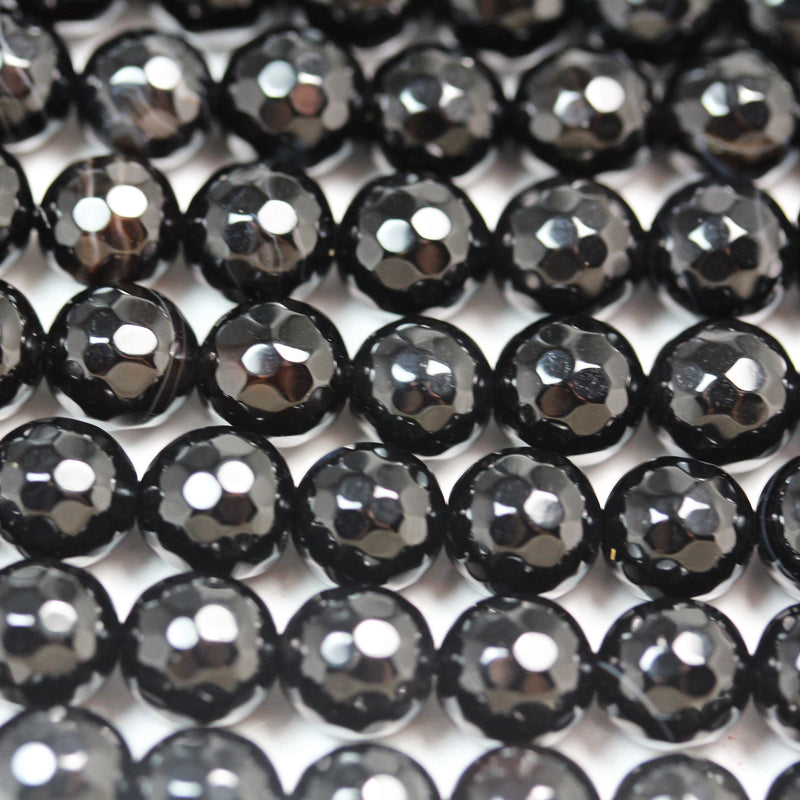 Black onyx , 10mm Faceted Round , Gemstone Beads Strand, One full strand 40 beads, 16 inch, 1mm hole