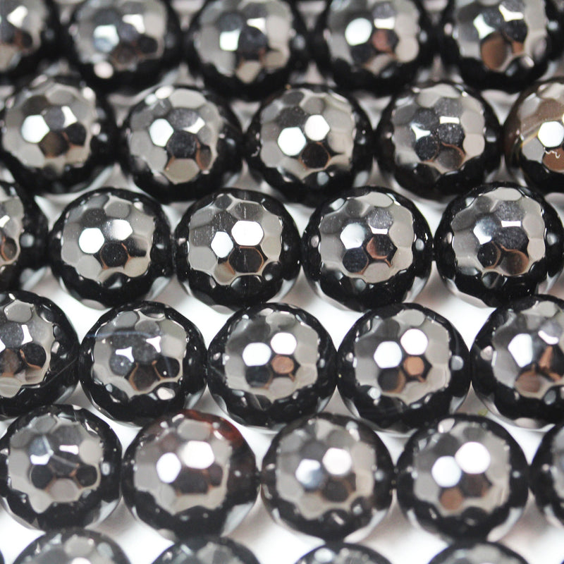 Black onyx , 10mm Faceted Round , Gemstone Beads Strand, One full strand 40 beads, 16 inch, 1mm hole